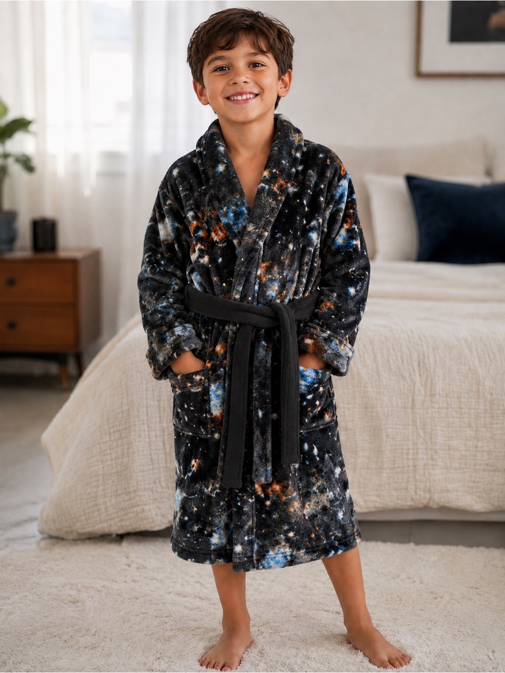 Cat & Jack Kids Galaxy Plush Robe - Black, Blue, Orange